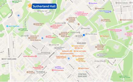 Map of Oakland with Sutherland Hall marked with star